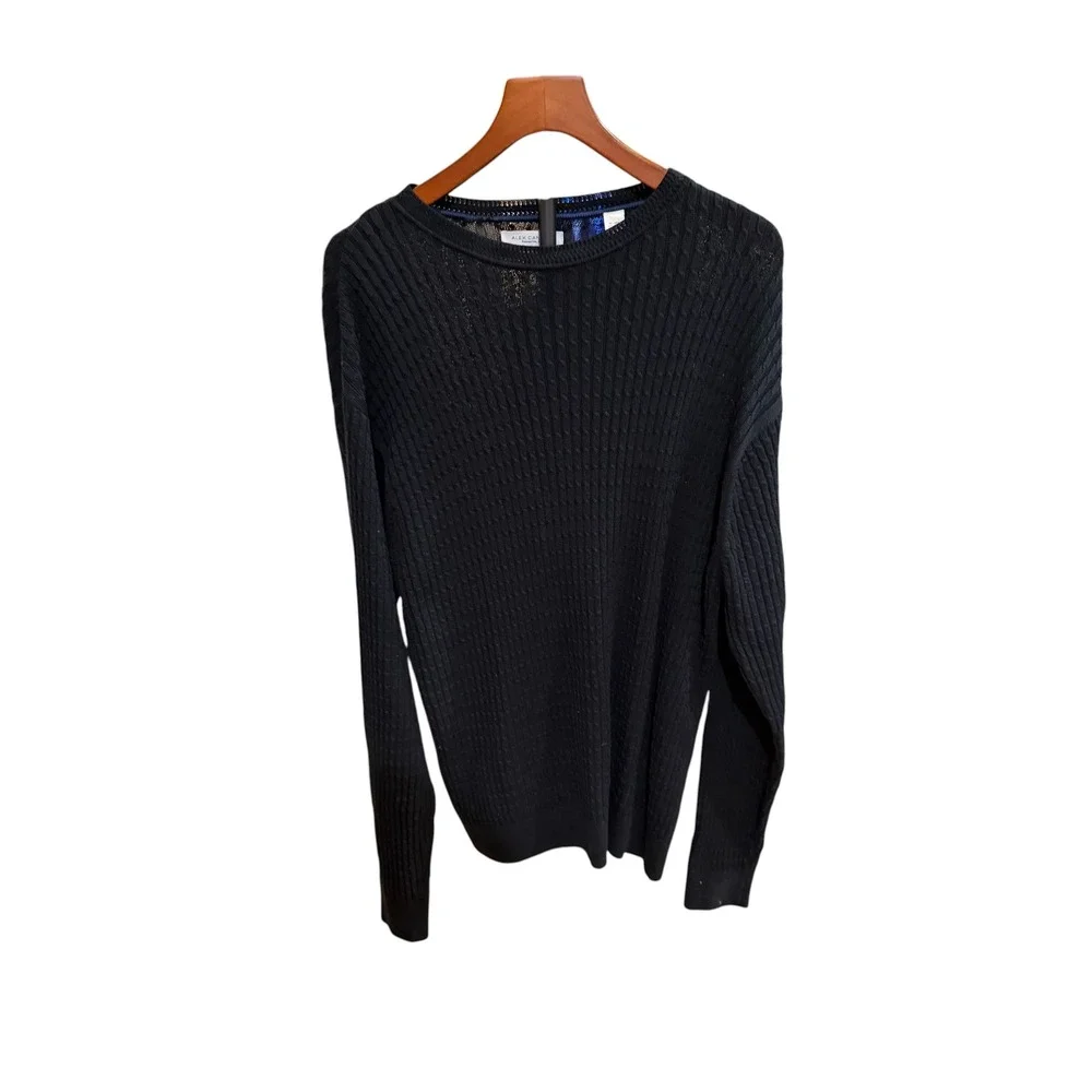 Alex Cannon Mens Deep Blue Textured Cable Knit Cotton Crew Neck Sweater dadcore